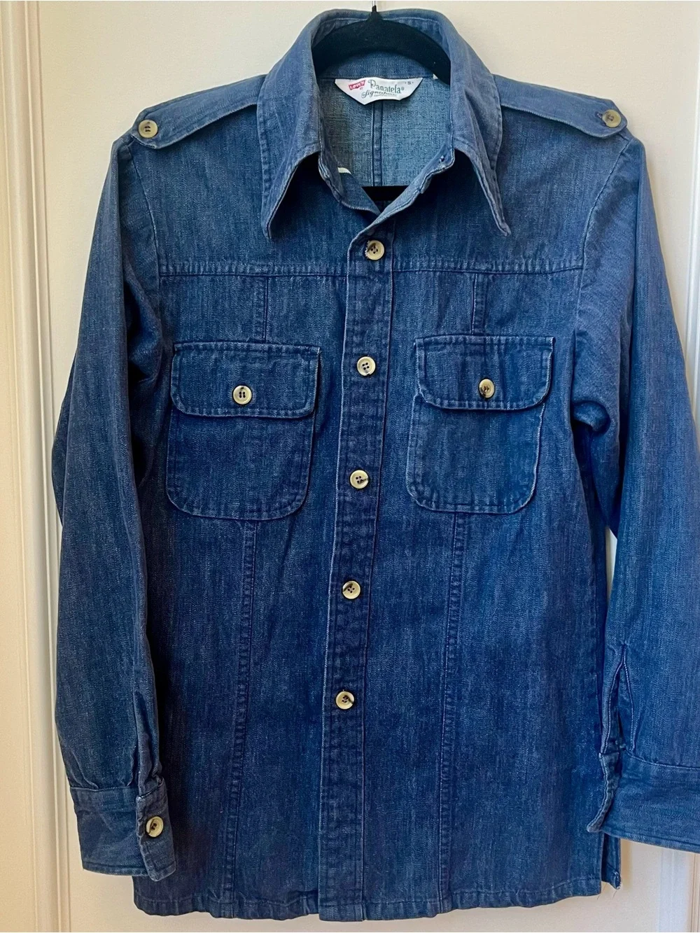 Vintage 70s Levis Panatela Signature Collection Denim Shirt Jacket Epaulets S